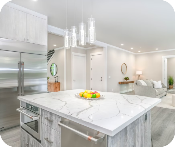 Modern kitchen with marble island